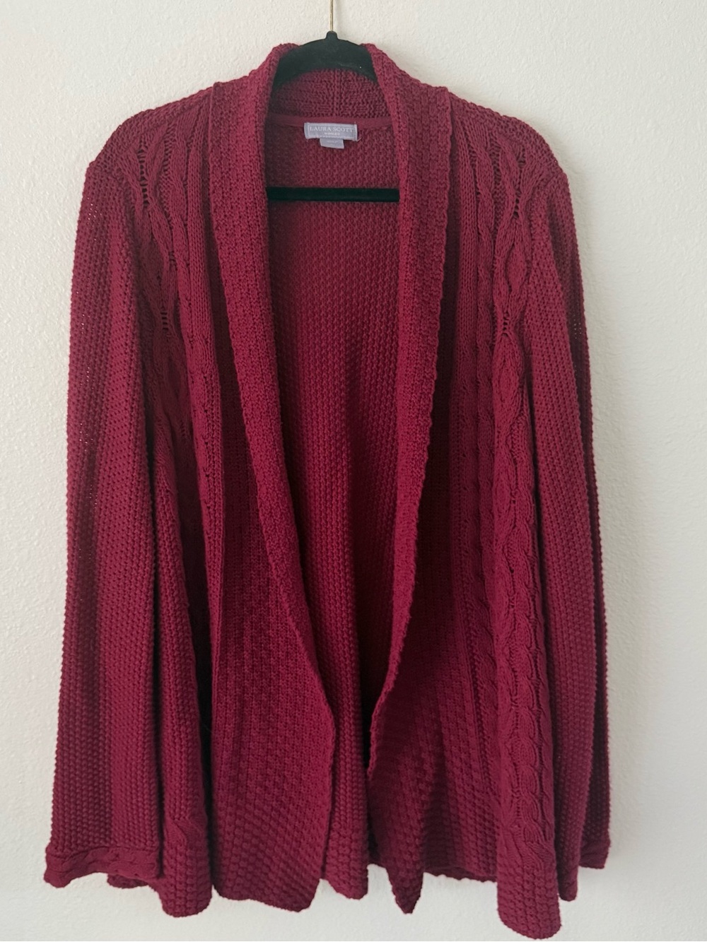Laura Scott Cable-Detail Open Cardigan - Maroon